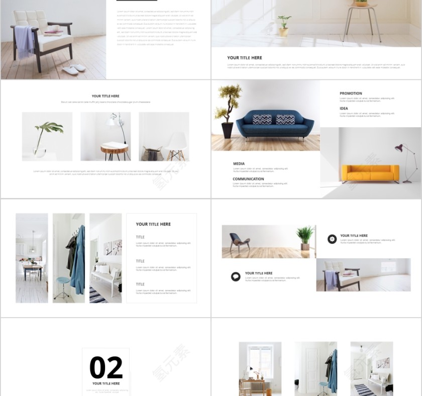 室内设计软装装修装潢家居方案PPT模板动态简约北欧风格案例展示第2张