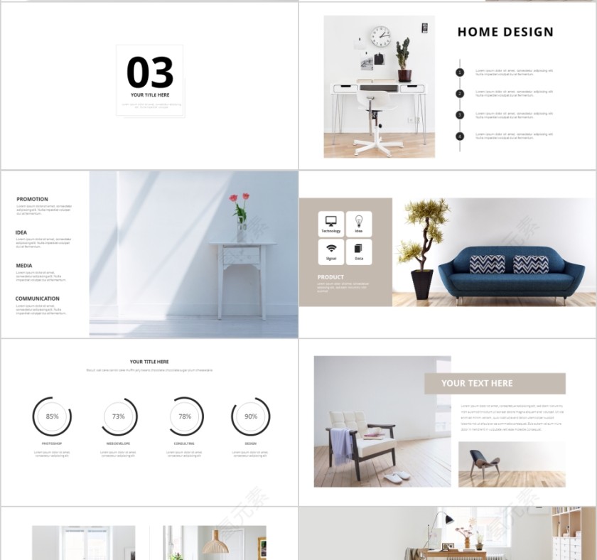 室内设计软装装修装潢家居方案PPT模板动态简约北欧风格案例展示第4张