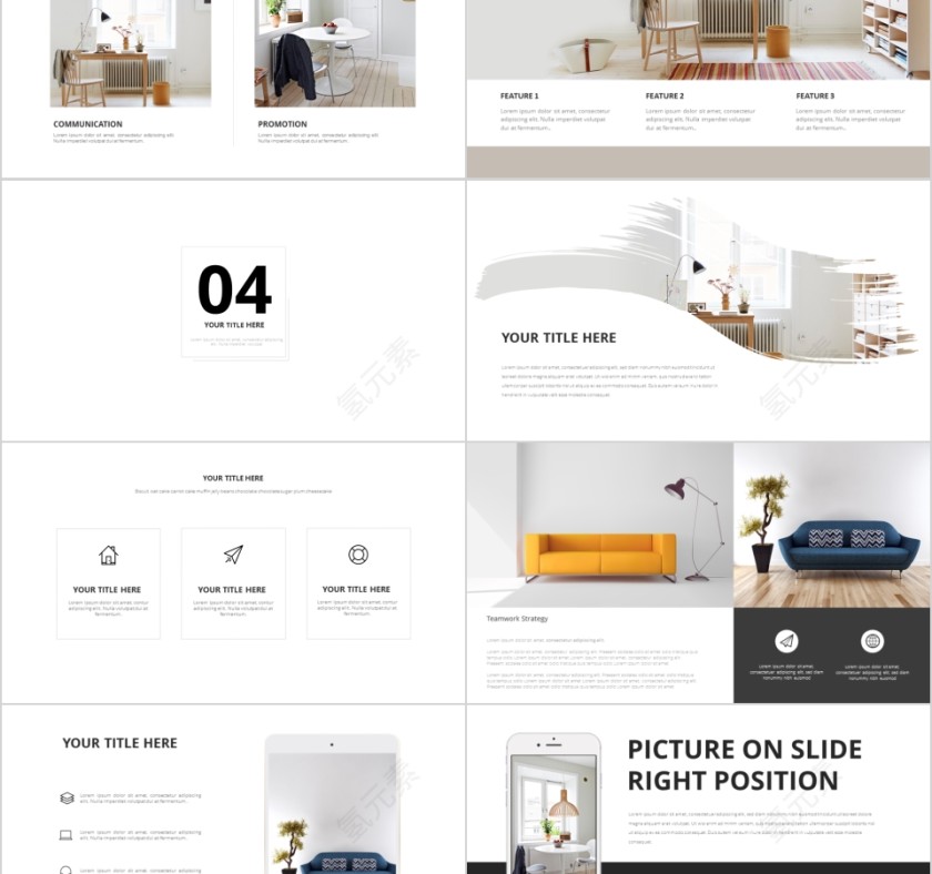 室内设计软装装修装潢家居方案PPT模板动态简约北欧风格案例展示第5张