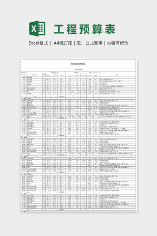 精美详细明了工程预算表EXcel