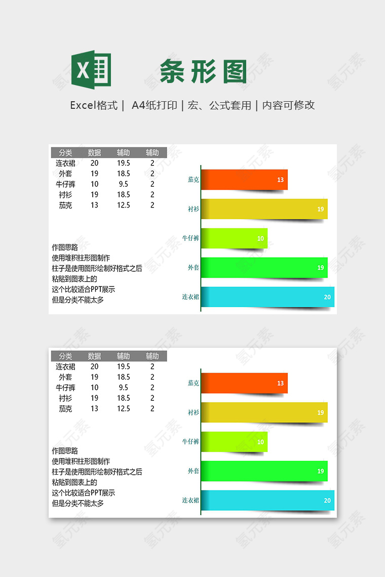 数据可视化工具变形阴影条形图excel模板