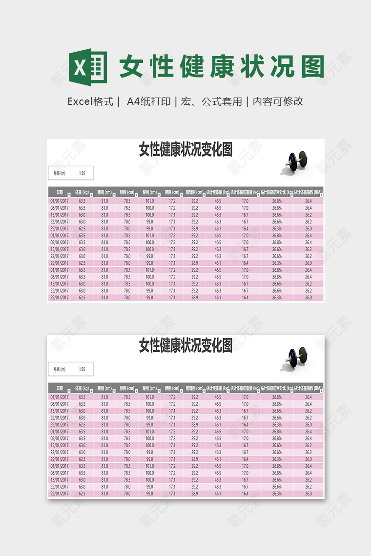 女性健康状况变化图表excel模版