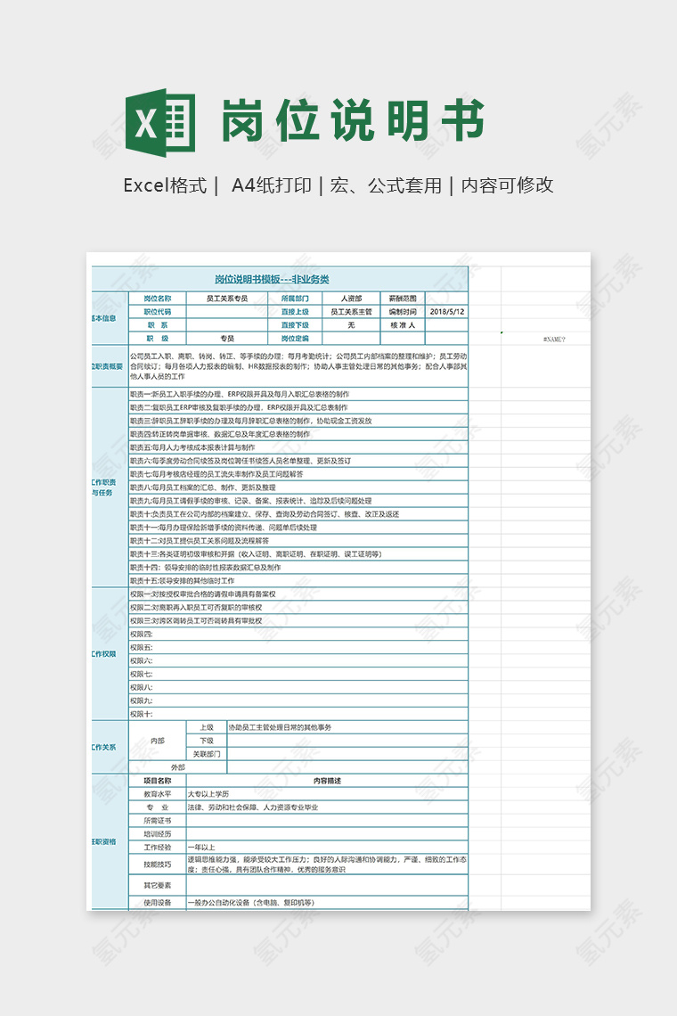 高端专业岗位说明书模版非业务类