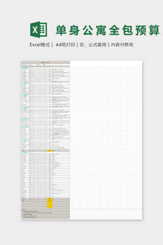 35平米单身公寓全包预算Excel表格模版