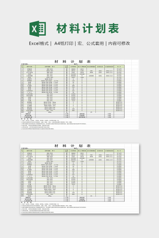 实用公司采购材料计划表模版