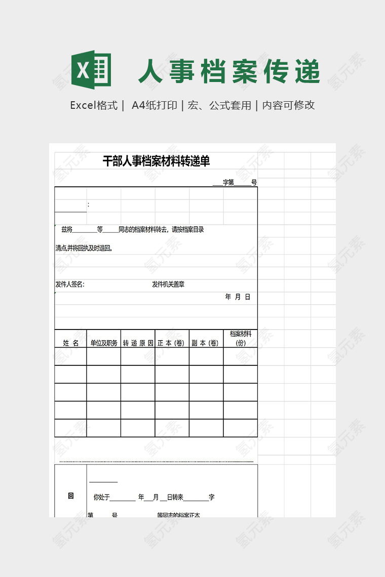 干部人事档案材料转递单