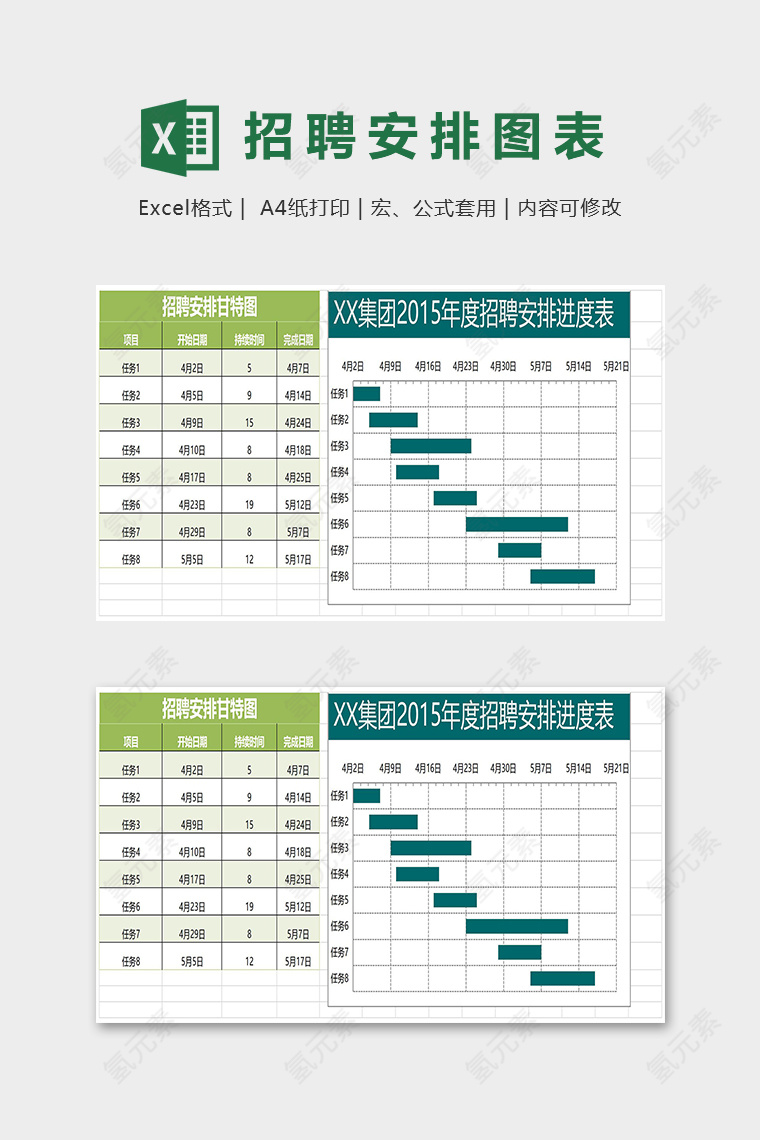 高端甘特图公司单位招聘安排表