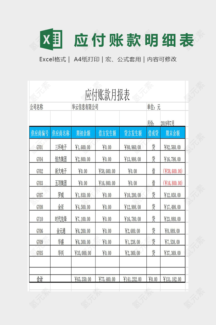 简约精美数据账款明细表Excel