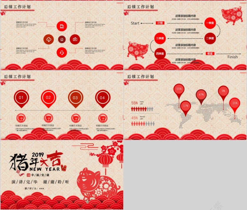 2019猪年大吉工作汇报PPT模板第4张