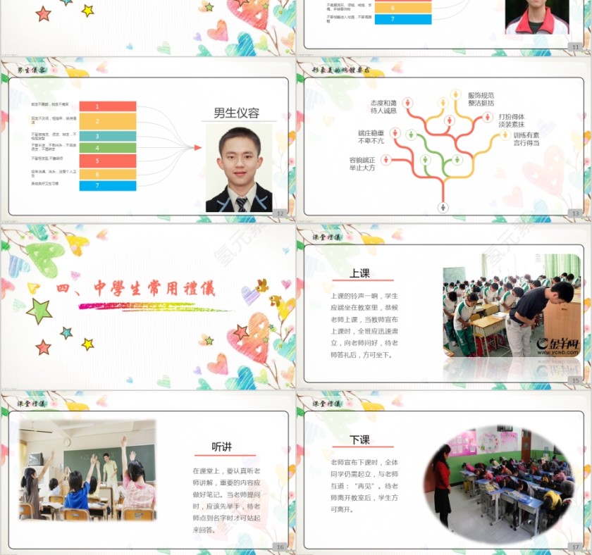 小清新多彩风格文明礼仪伴我行模板第3张