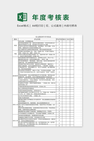 幼儿园专业幼儿教师年度考核表excel模板