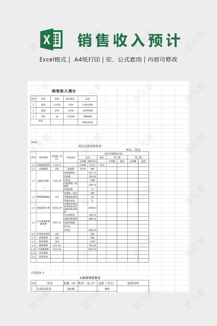 项目投资估算表模版