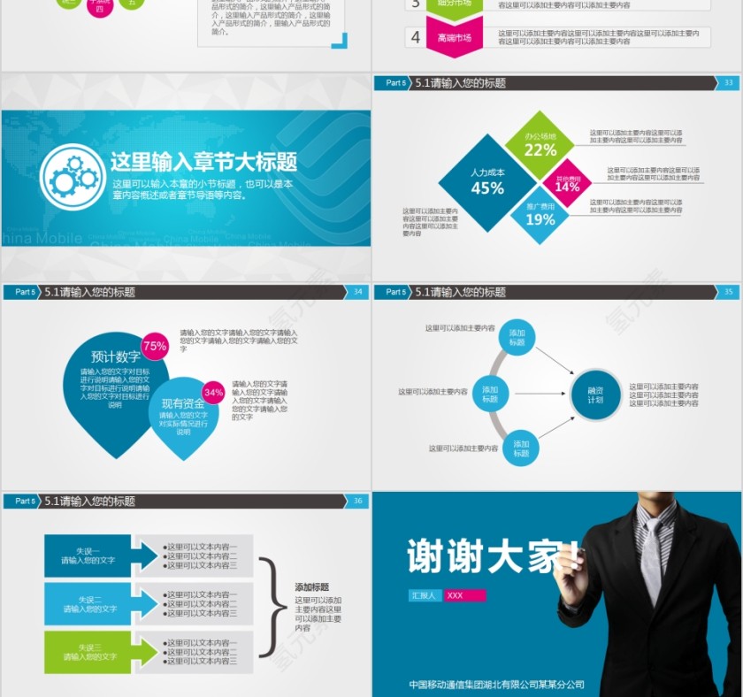 中国移动通信企业策划商务展示通用PPT设计第6张