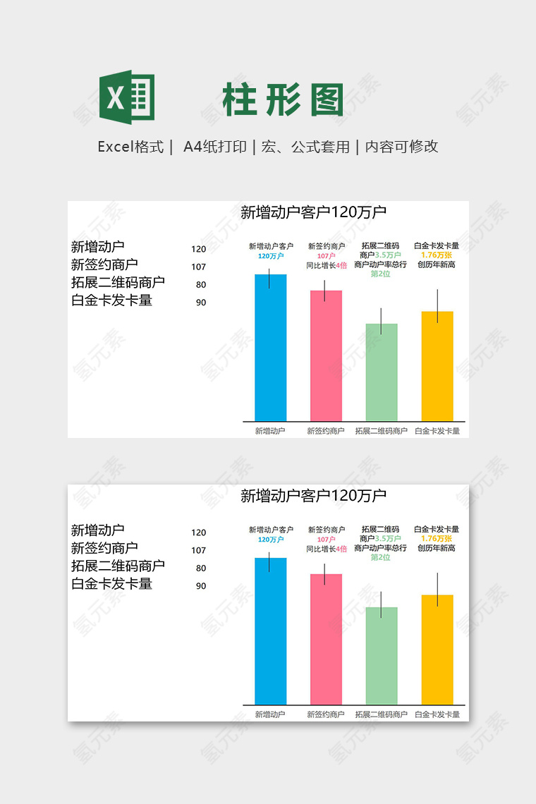 数据可视化工具数据统计时尚配色柱形图excel模板