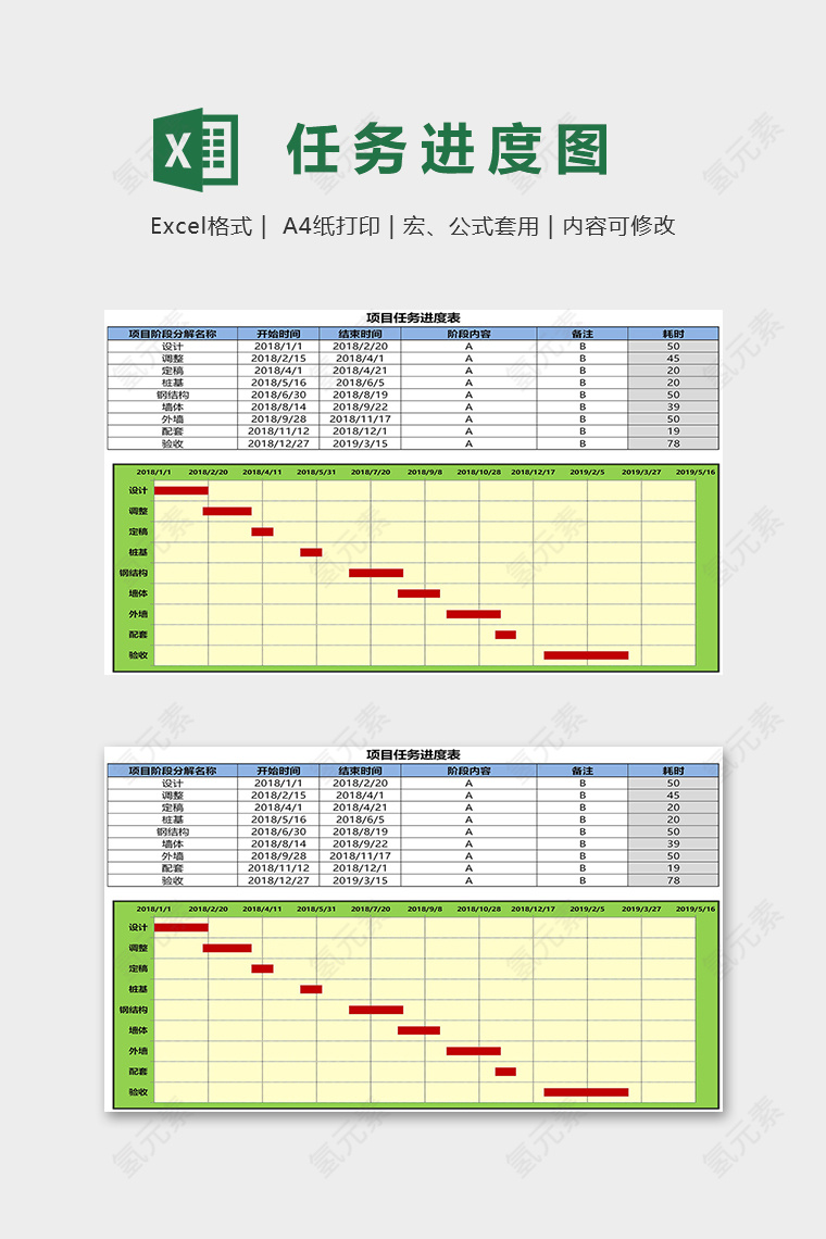 公司新版项目任务进度表excel模板