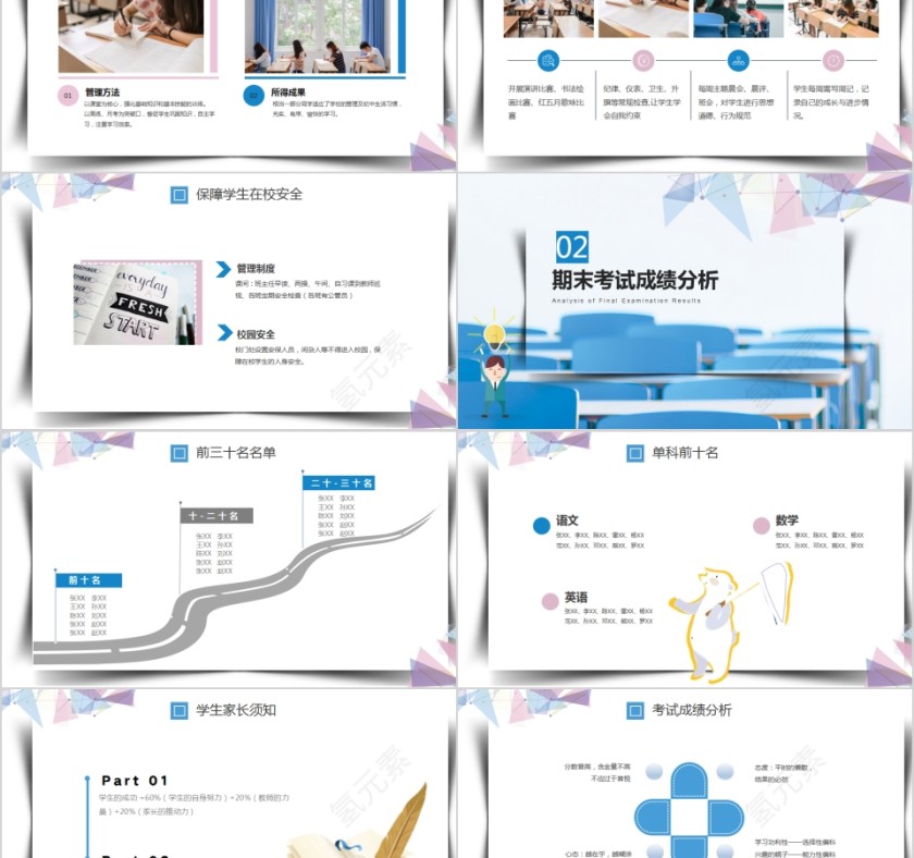 蓝色简约小学期末家长会PPT模板第2张