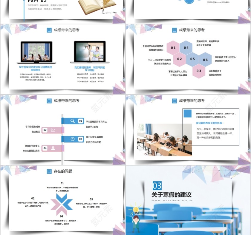 蓝色简约小学期末家长会PPT模板第3张