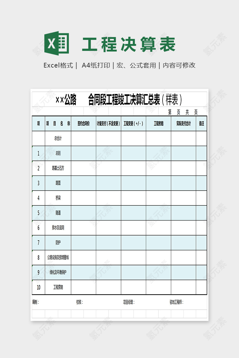 简单大方精美工程决算表Excel