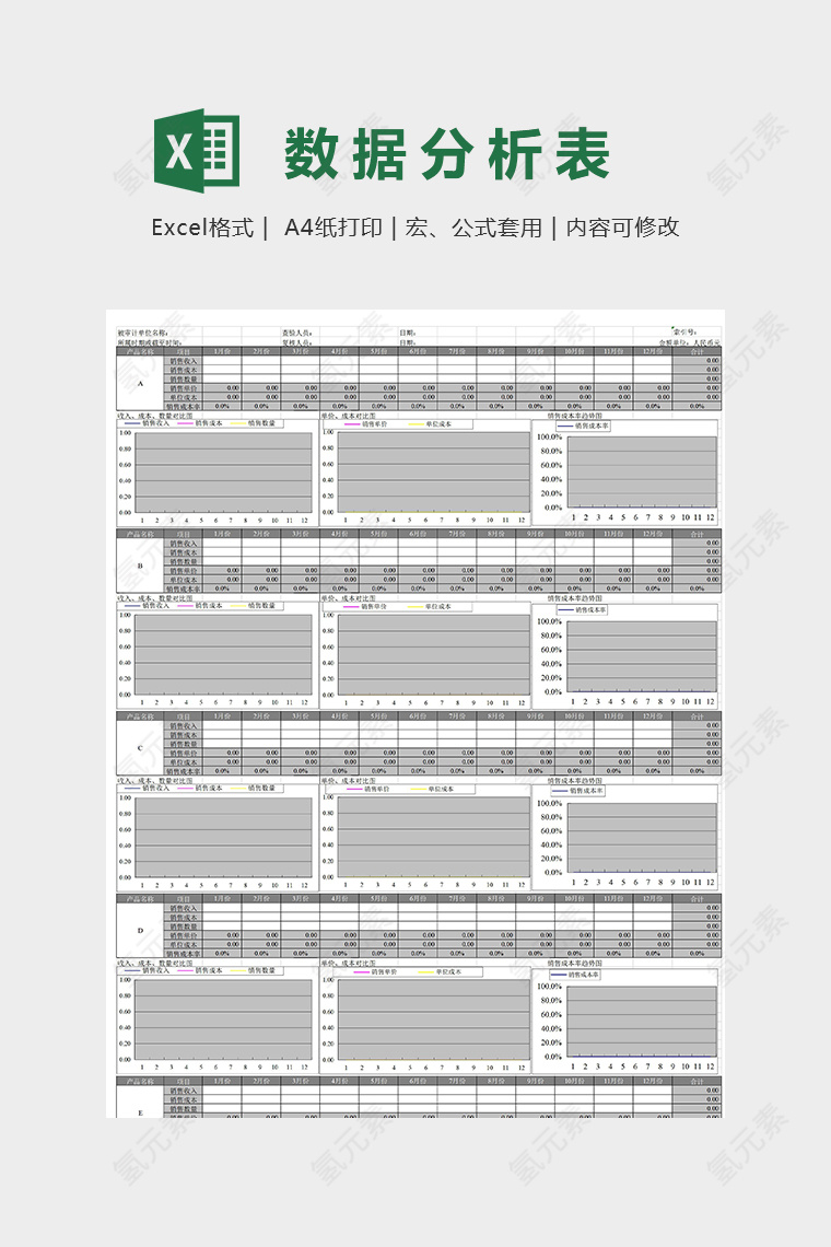 单位销售业绩统计分析精美模版