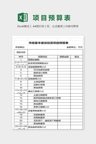 市级基本建设投资项目预算表excel模板