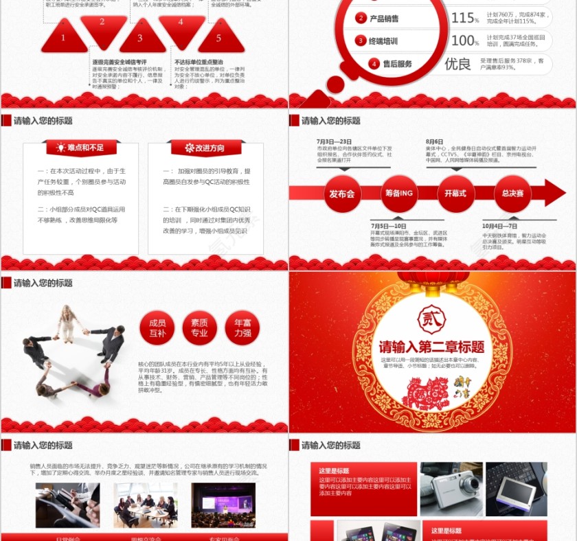 中国红喜庆ppt模板汇报告述职2019猪年工作总结新年计划动态第2张