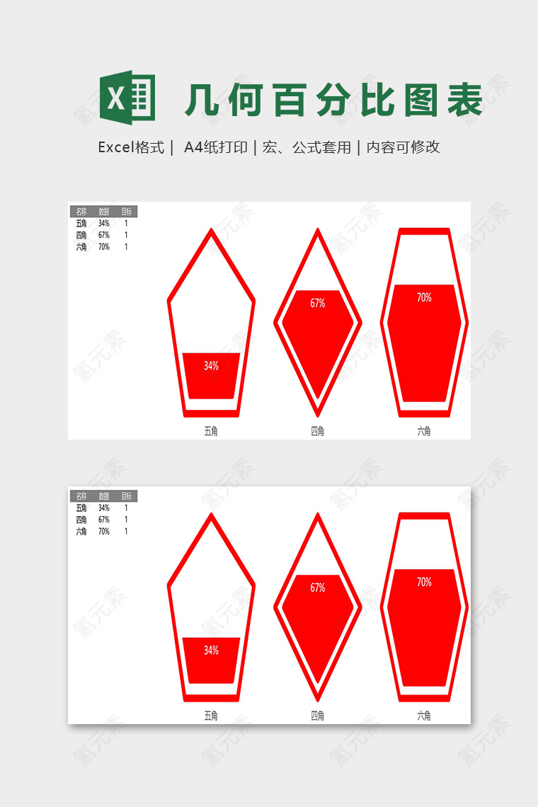 创意高级数据可视化几何百分比图表excel模板