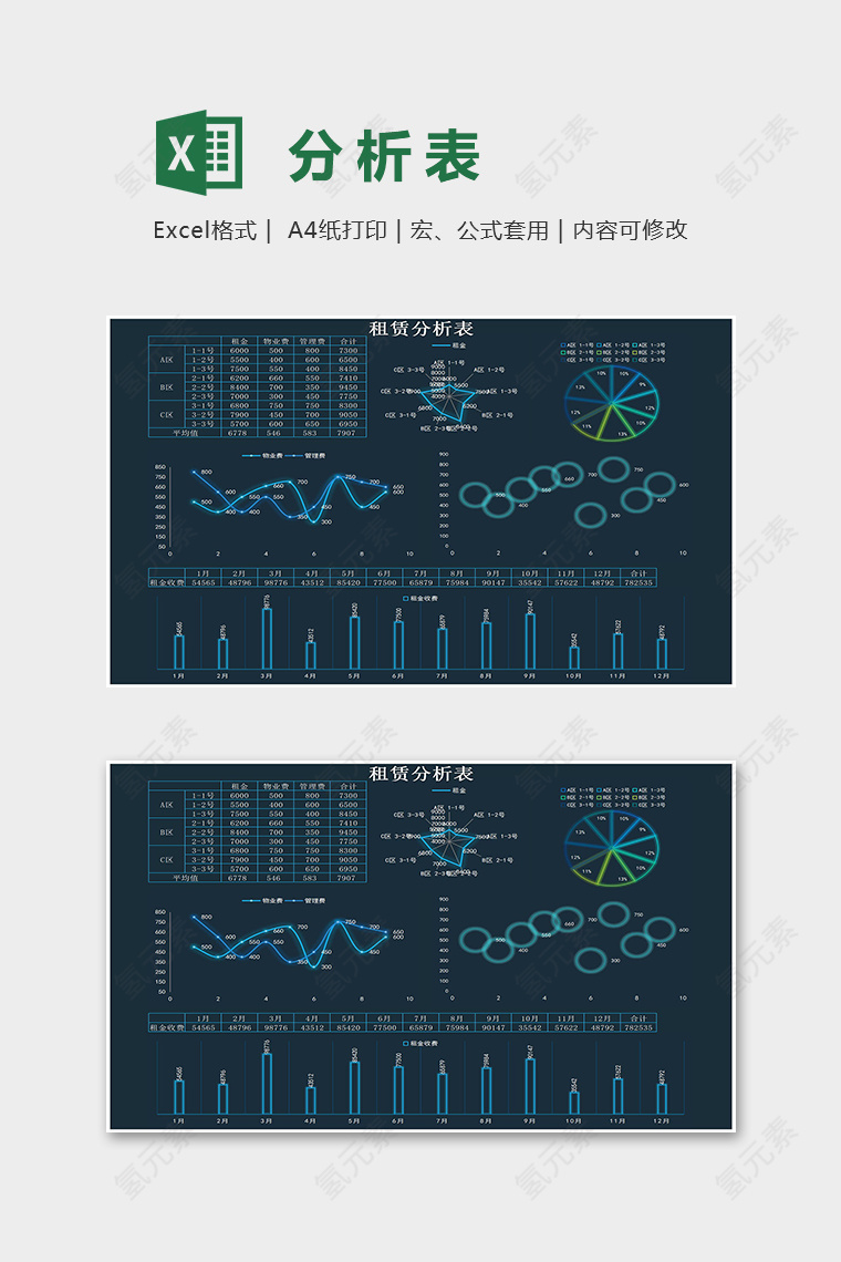 租赁分析表科技风格excel模版