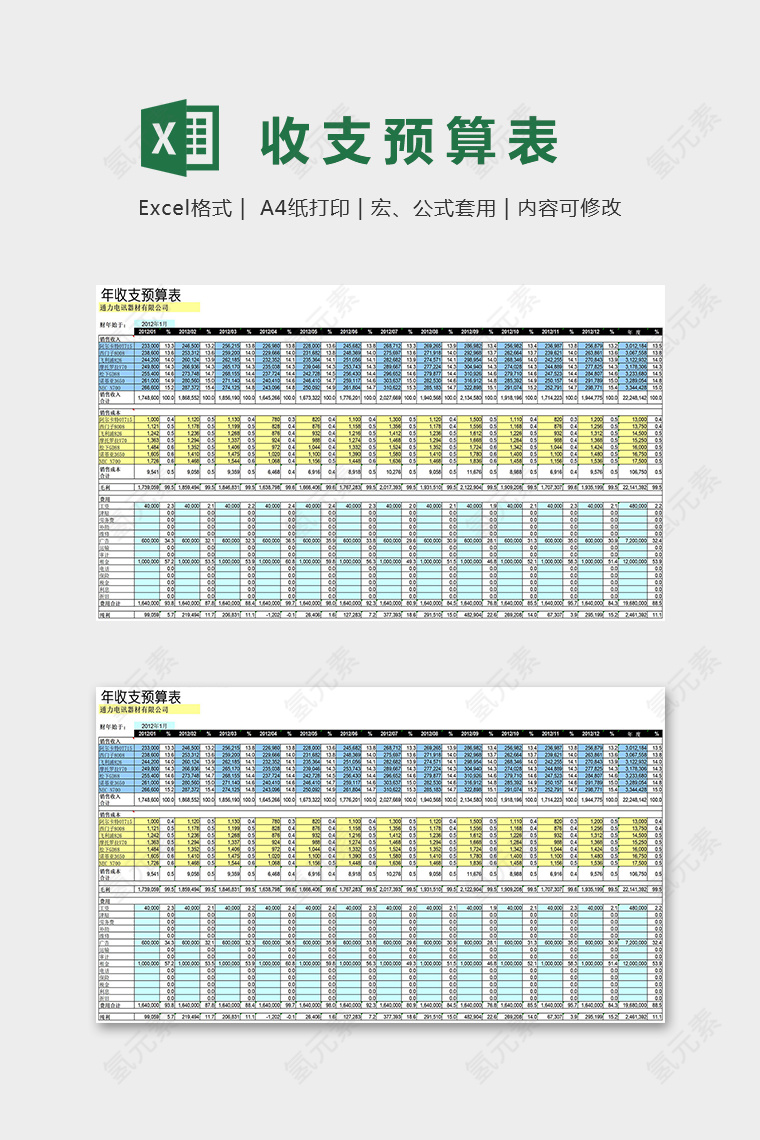 公司年收支明细预算表excel模板