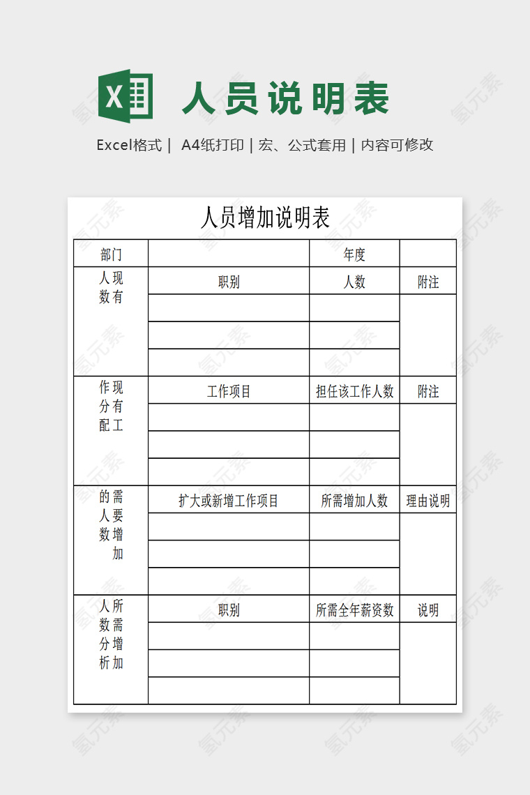 通用简单人员增加说明表Excel