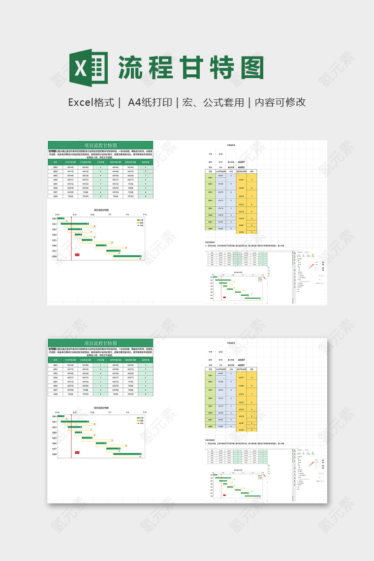 清新直观项目流程甘特图excel模板