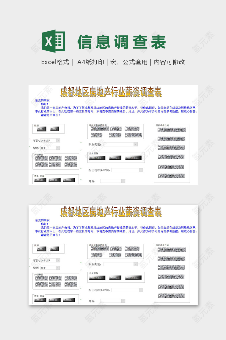 企业人力资源信息调查表excel模板