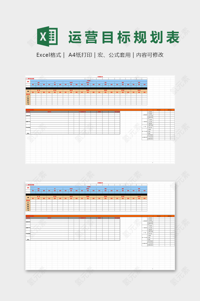 高端系统年度运营目标规划表excel模板