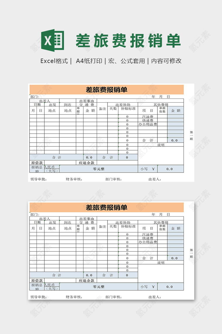 公司差旅费报销单模版