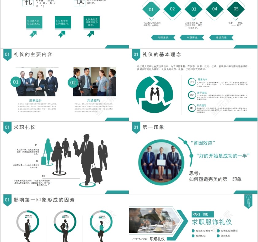 简约小清新求职基本礼仪PPT模板第2张