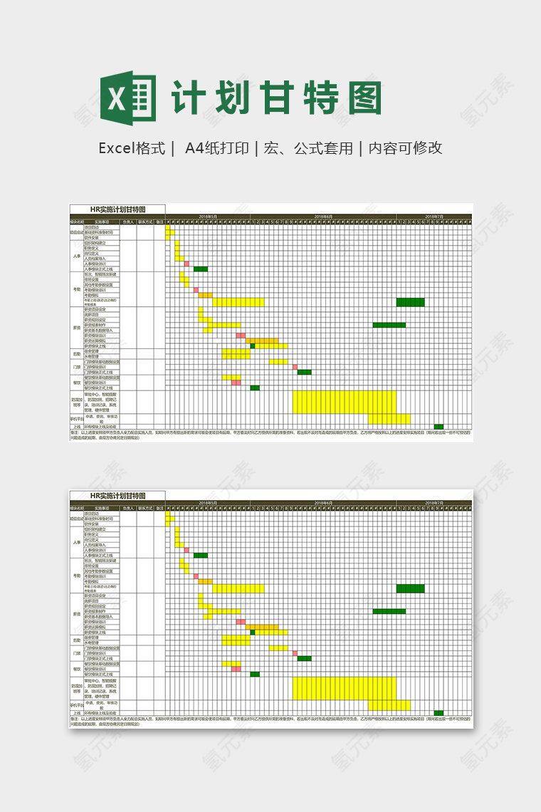 专业公司HR实施计划甘特图excel模板