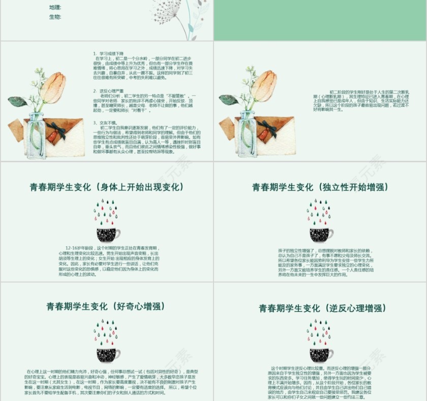 绿色简约中学学生家长会PPT模板第3张