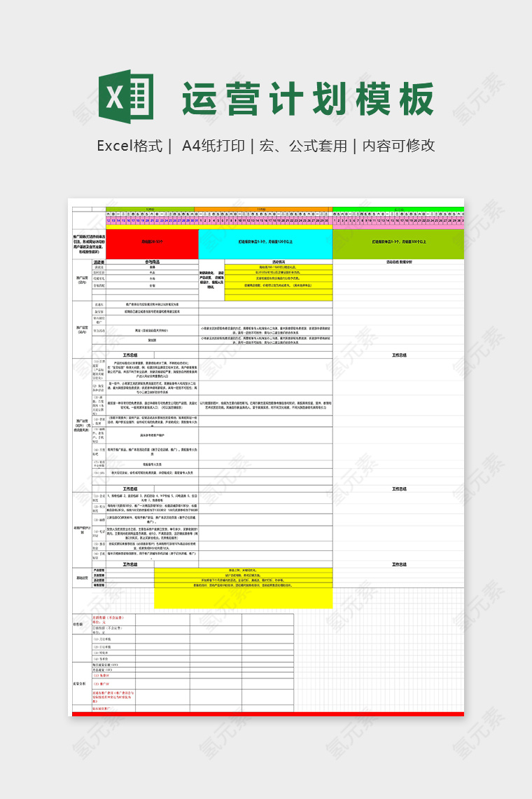 淘宝季度运营计划表excel模板