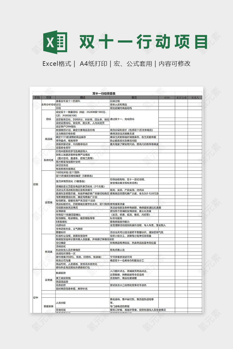 网店客户部双十一活动表格集合excel模板