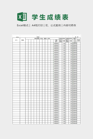 精美通用学生成绩表Excel