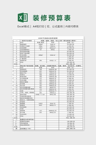 通用精美大方装修预算表Excel