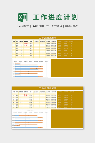 创意橙色实用工作计划进度表excel模板