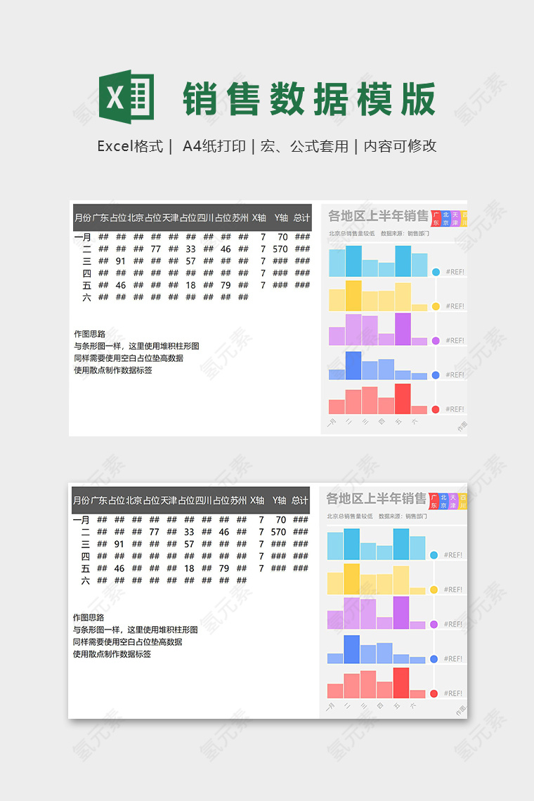 月份数据分类统计精美模版