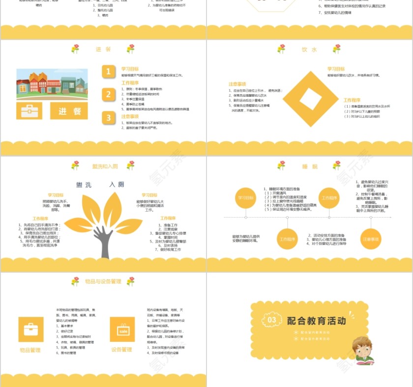 黄色幼儿园保育员培训PPT模板  第3张