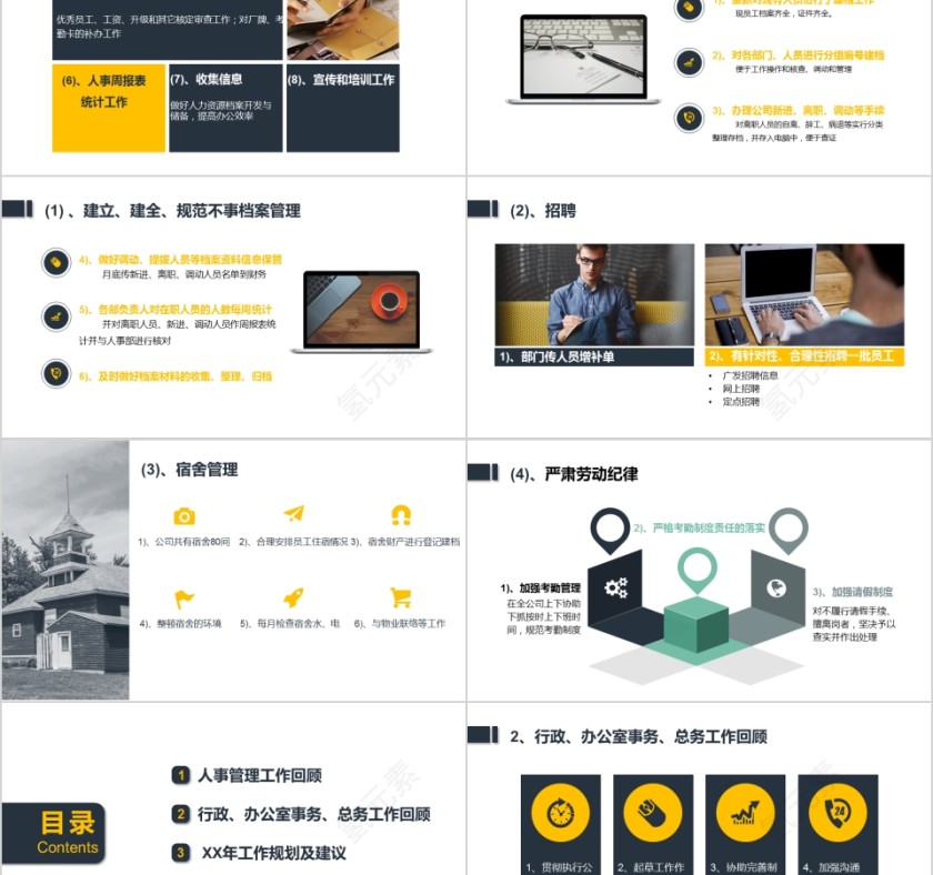 黑色人事行政工作总结PPT第2张