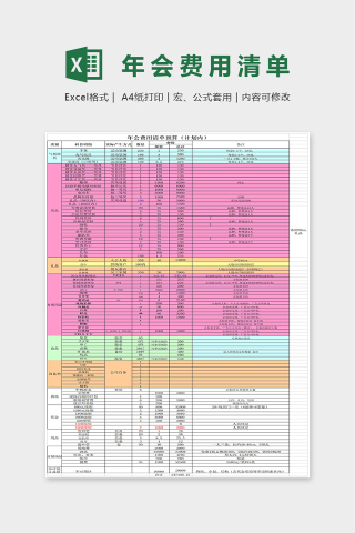 计划内年会费用清单预算Excel表格模板