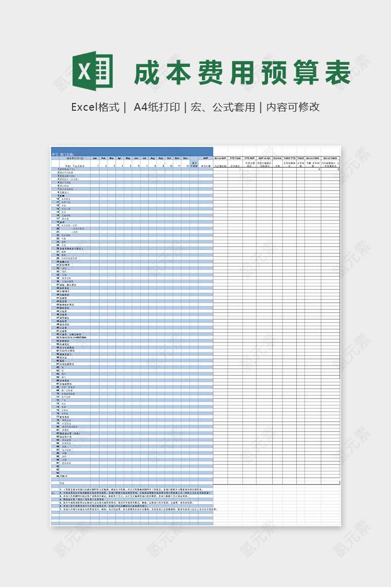 成本费用预算表Excel表格模板