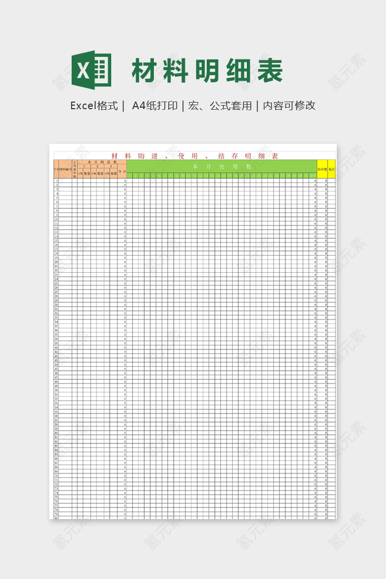 材料购进实用结存明细表模版