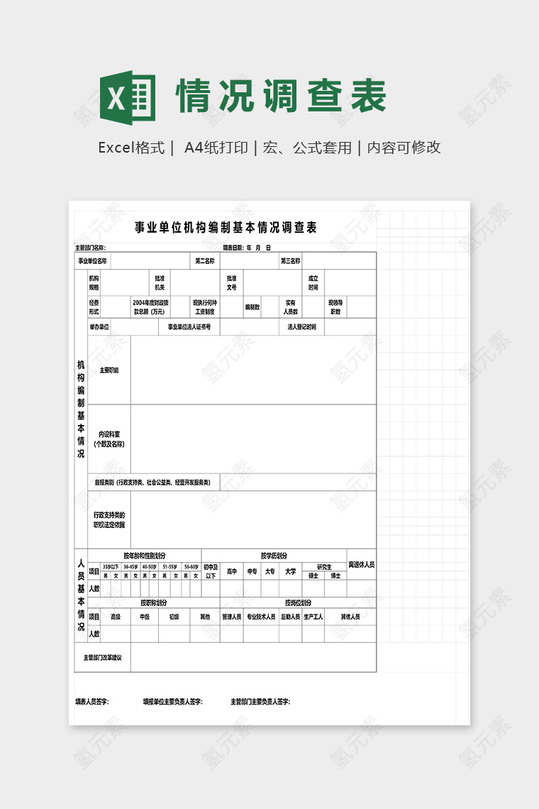 事业单位机构编制基本情况调查表