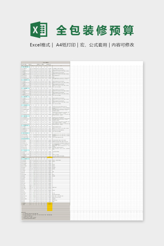 75平米全包装修预算Excel表格模板