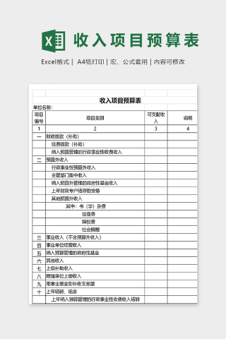 高端公司收入项目预算表模版